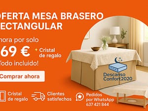 Oferta mesa brasero rectangular con faldillas tapizadas y cristal de regalo – DescansoConfort2020